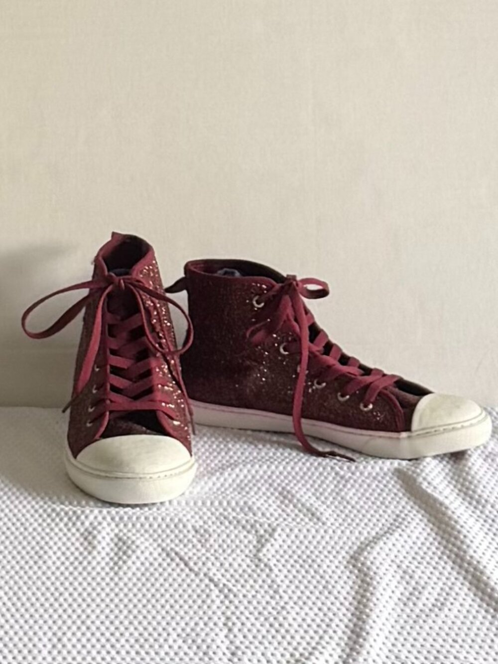 Polo Ralph Lauren Burgundy Glitter High-Top Sneakers*